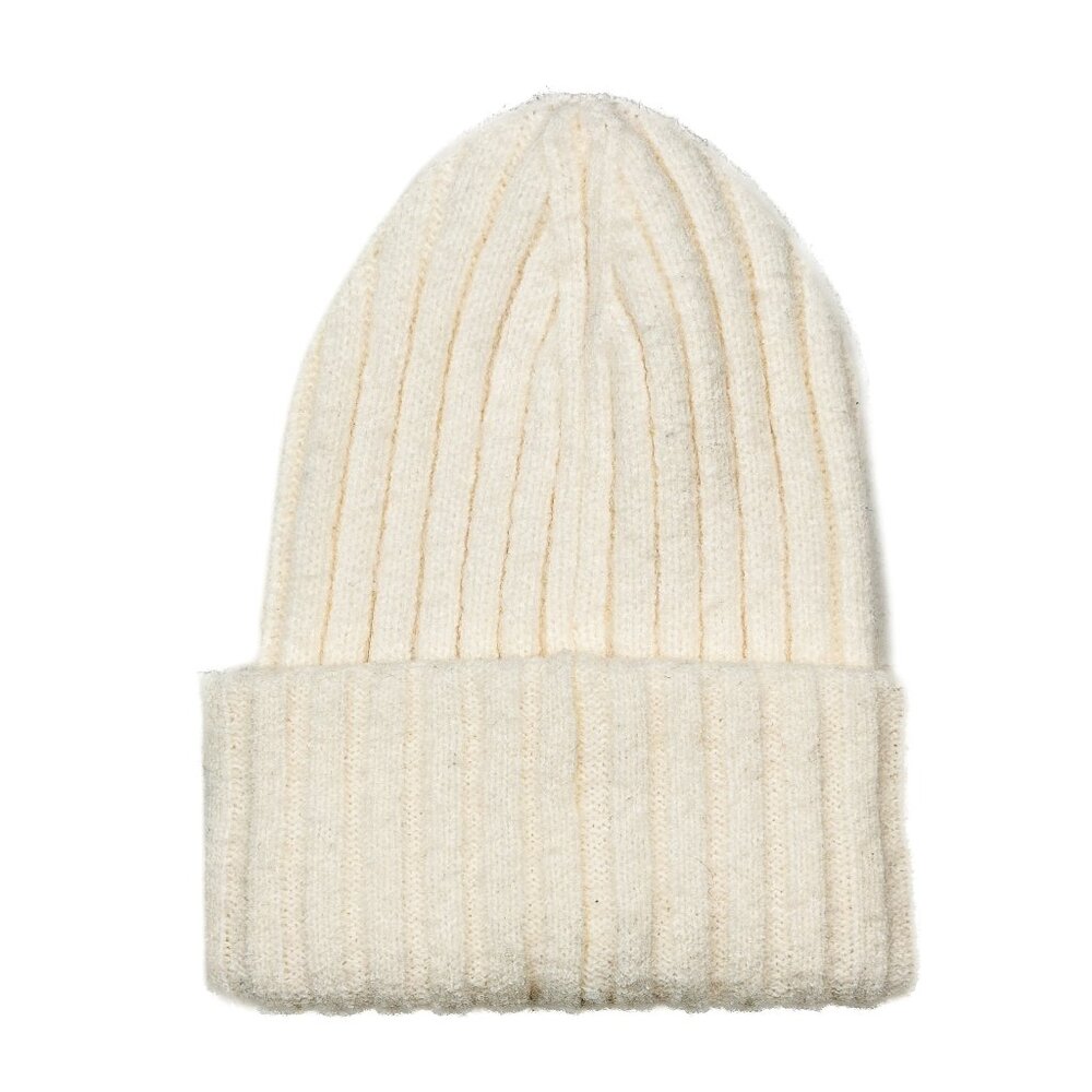 Anthropologie Maeve‎ Ribbed Knit Beanie Streetwear Ski Hat Cream Ivory OS - NWOT - Picture 2 of 4